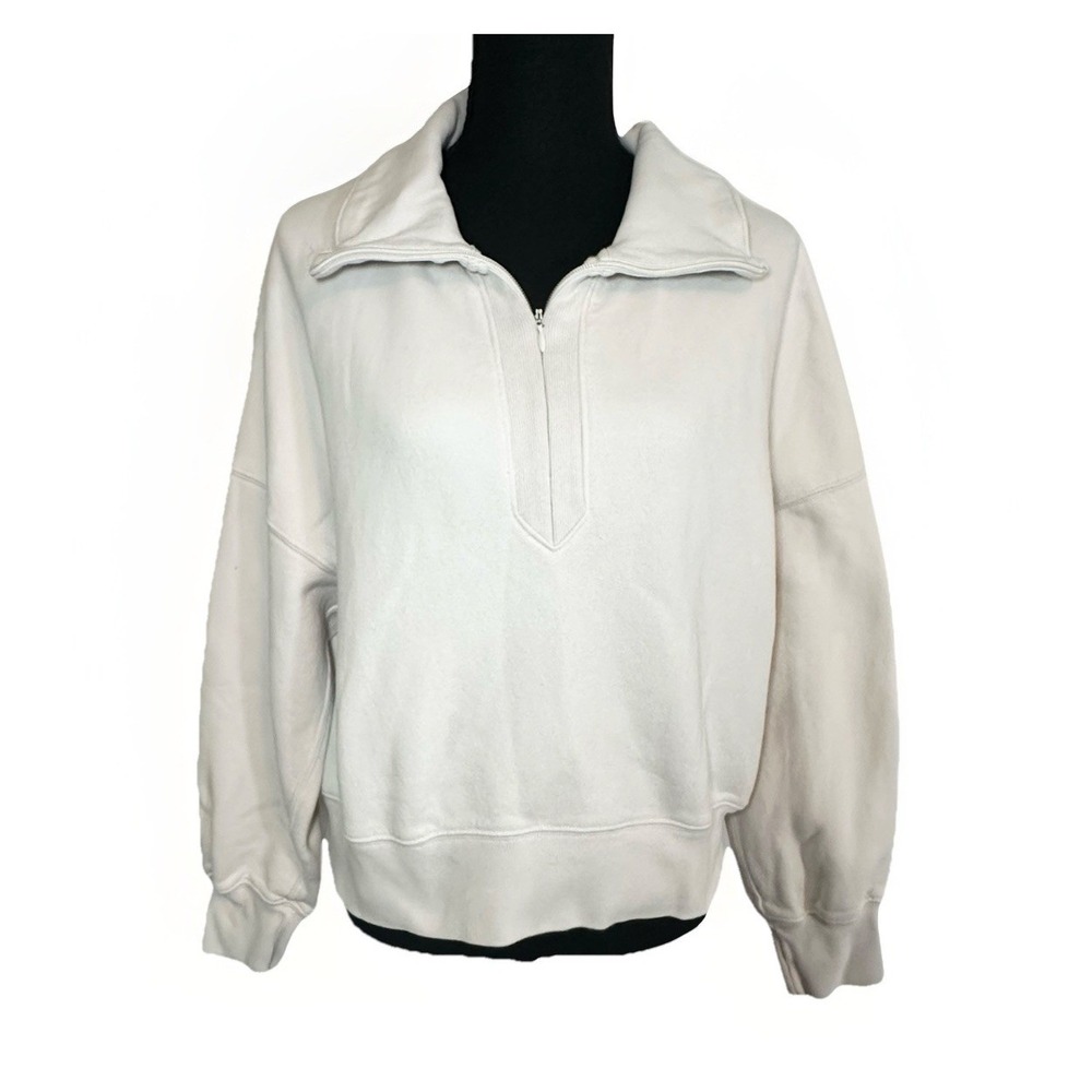 Abercrombie Women's MED Ivory‎ Max Essentials Oversized Crop 1/4 Zip Sweatshirt